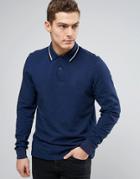 Fred Perry Slim Long Sleeve Polo Shirt Two Tone Tipped Pique In Pacifi