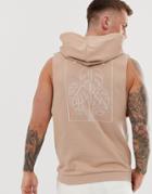 Asos Design Oversized Sleeveless Hoodie In Beige With Back Print - Beige