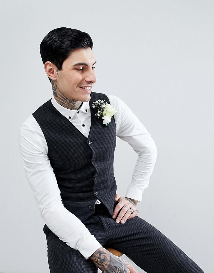 Asos Wedding Super Skinny Suit Vest In Charcoal Houndstooth-gray