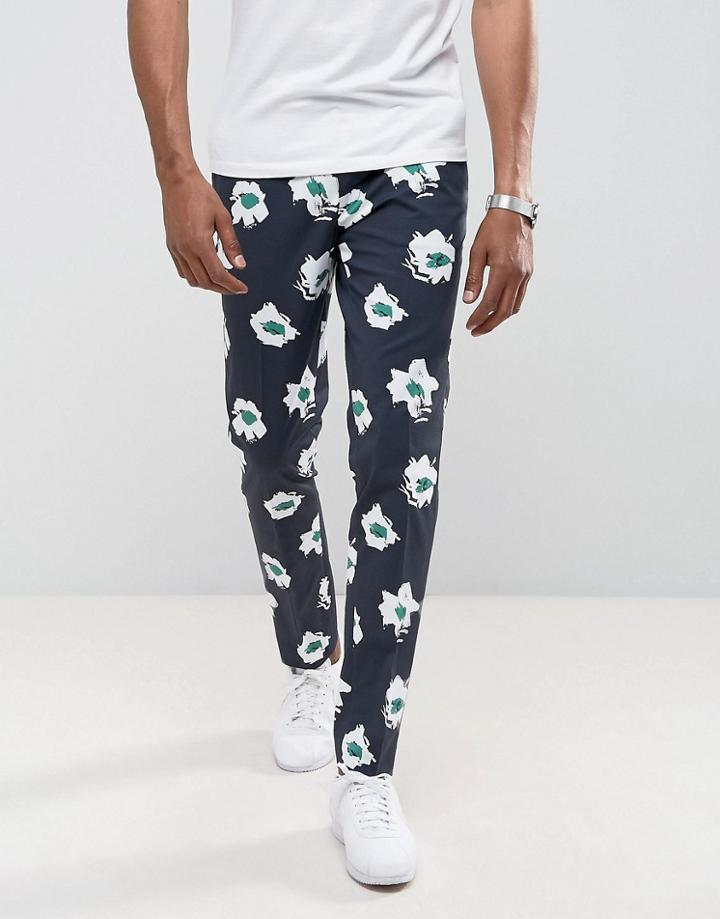 Asos Skinny Smart Pant With Blue Floral Print - Blue