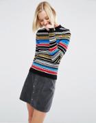 Asos Stripe Sweater With High Neck - Multi