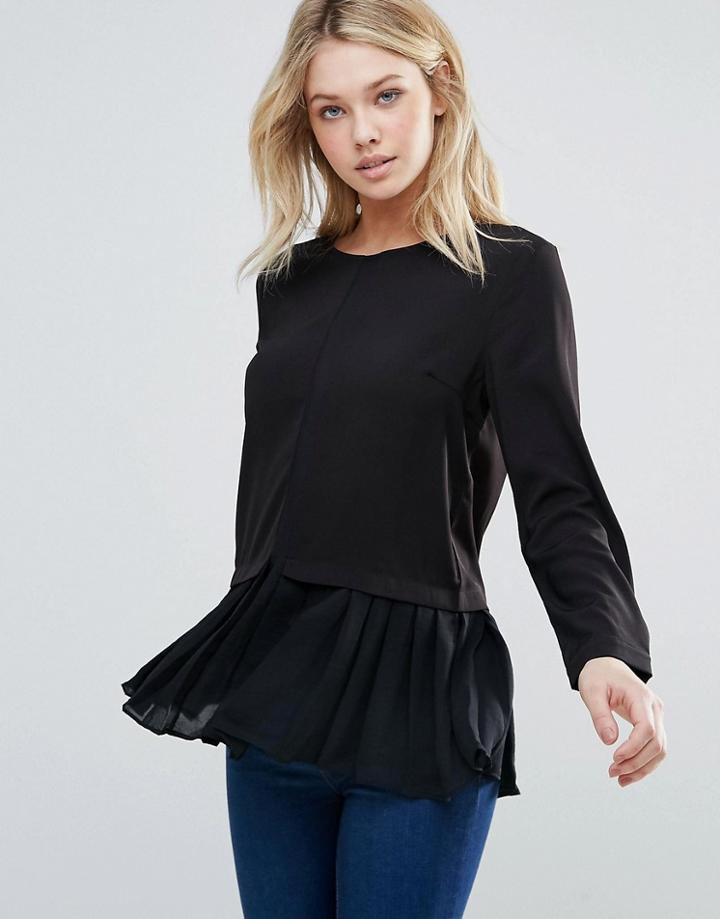 D.ra Leslie Pleated Hem Shirt - Black