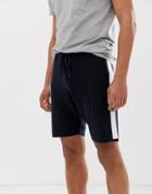 Asos Design Knitted Textured Shorts With Side Stripes In Navy