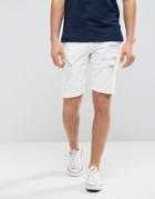 New Look Slim Fit Denim Shorts With Rips In White - White