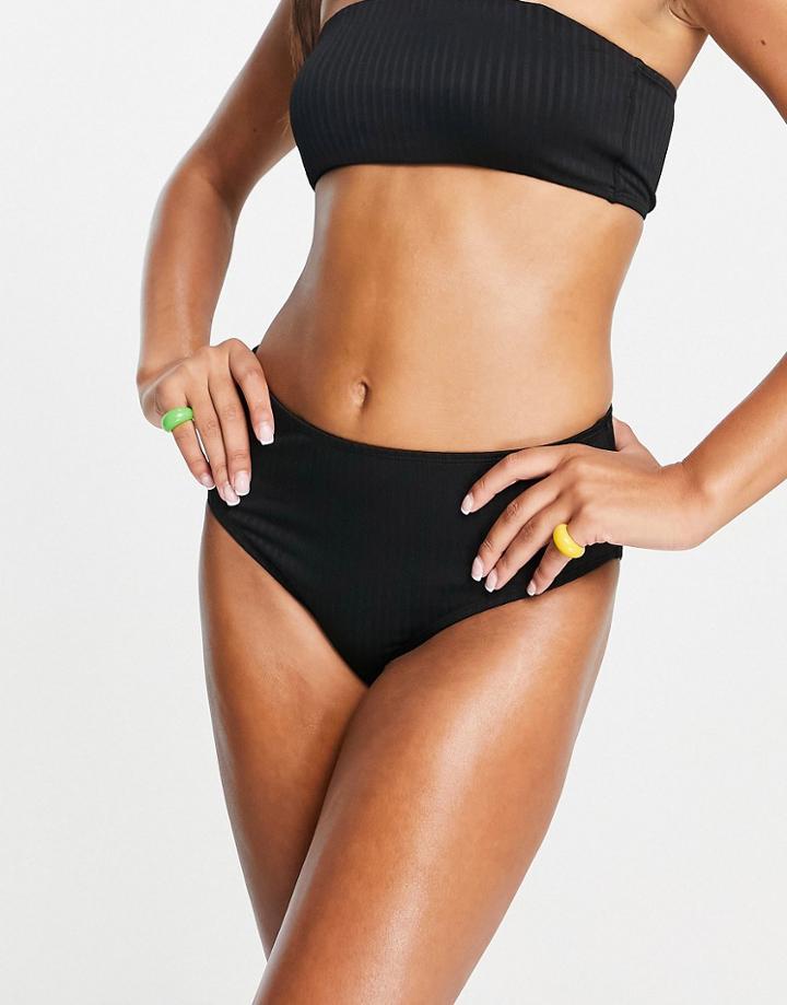 Cotton: On High Waisted Ribbed Bikini Bottoms In Black - Part Of A Set