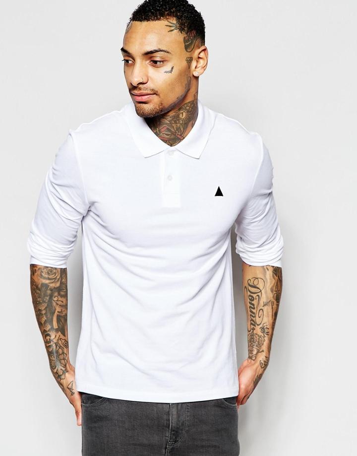 Asos Long Sleeve Pique Muscle Polo With Logo In White - White