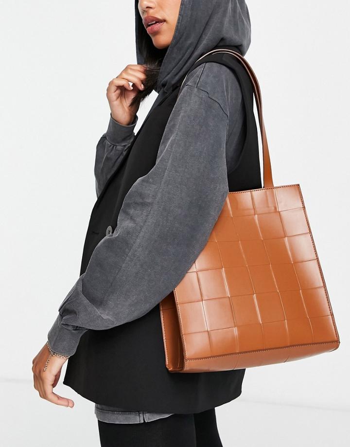 Asos Design Shopper Bag In Tan Weave-brown