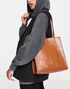 Asos Design Shopper Bag In Tan Weave-brown