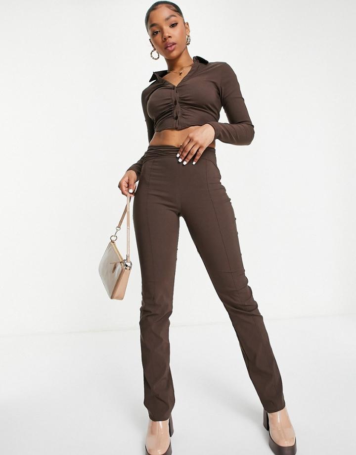 Pull & Bear Straight Leg Pants In Brown - Part Of A Set-black