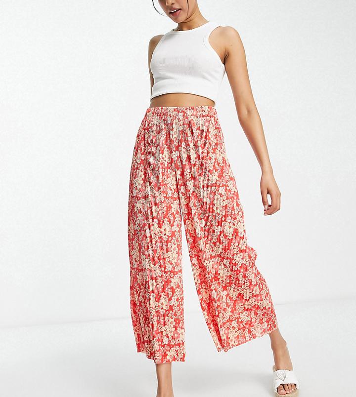 Asos Design Petite Plisse Culotte In Floral Print-multi