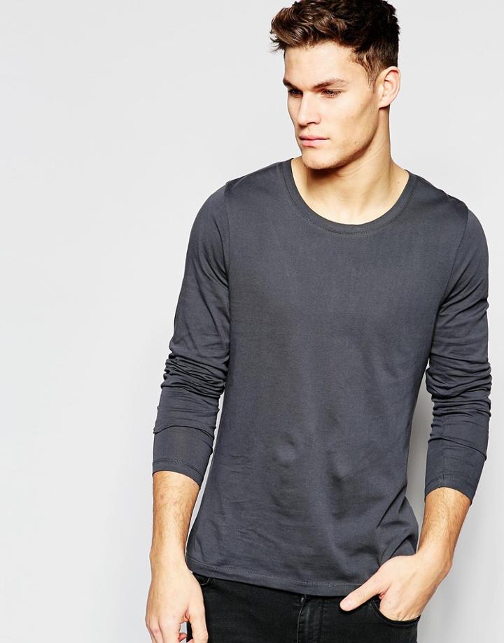 Asos Long Sleeve T-shirts With Scoop Neck In Washed Black - Washed Black