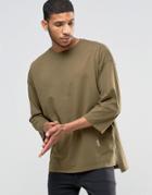 Religion 3/4 Sleeve Crew Neck Top With Drop Shoulder Detail - Modern Khaki