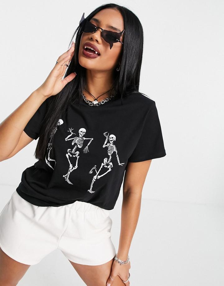 Asos Design Halloween T-shirt With Dancing Skeletons In Black