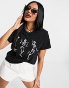 Asos Design Halloween T-shirt With Dancing Skeletons In Black