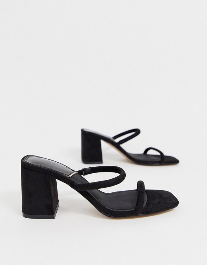 Stradivarius Faux Suede Strappy Kitten Heel Sandals In Black - Black