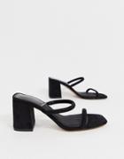 Stradivarius Faux Suede Strappy Kitten Heel Sandals In Black - Black