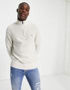Tommy Hilfiger Rib Texture Half Zip Sweater In Cream-white