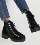 Asos Design Wide Fit Alison Premium Leather Hiker Boots In Black