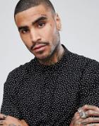 Mennace Shirt With Grandad Collar In Polka Dot - Black