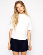 Asos High Neck Top With Short Sleeves - Cream