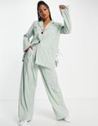 Skylar Rose 2 Piece Suit Blazer With Wide Leg Trousers In Sage Green