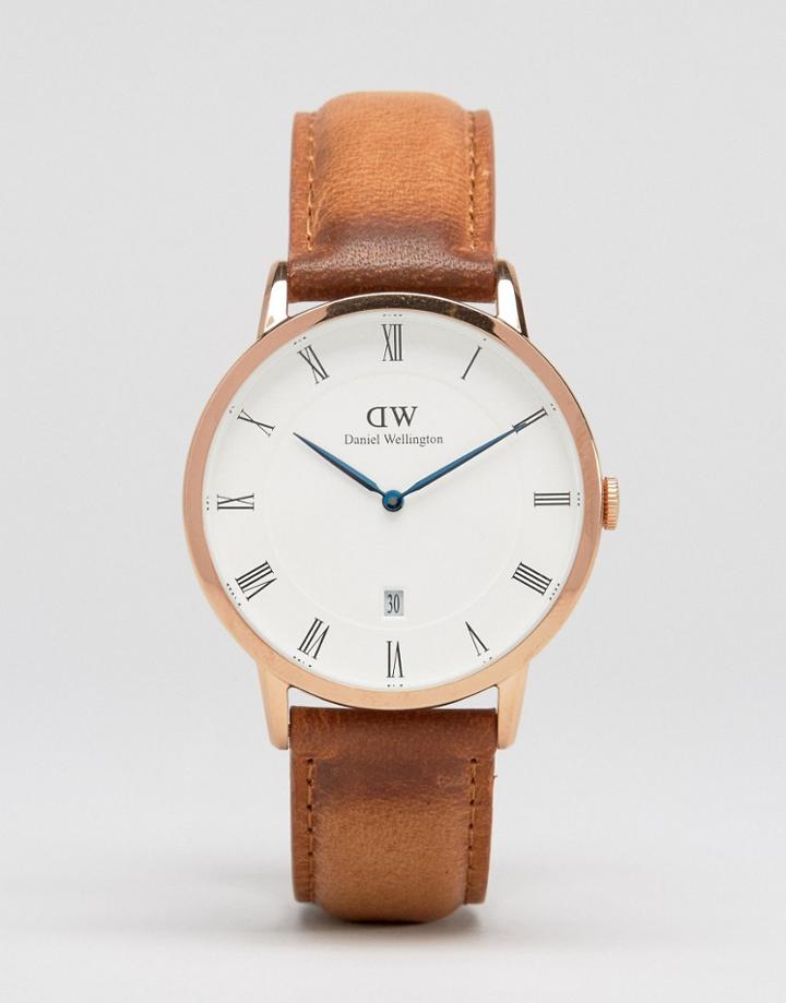 Daniel Wellington Dapper Durham Rg 38mm Leather Watch In Rose Gold - Tan