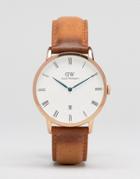 Daniel Wellington Dapper Durham Rg 38mm Leather Watch In Rose Gold - Tan