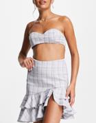 Skylar Rose 2 Piece Bralette And Asymmetric Skirt Set In Gingham-grey