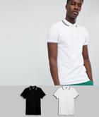 Asos Design Pique Polo Shirt With Tipping 2 Pack Save - Multi