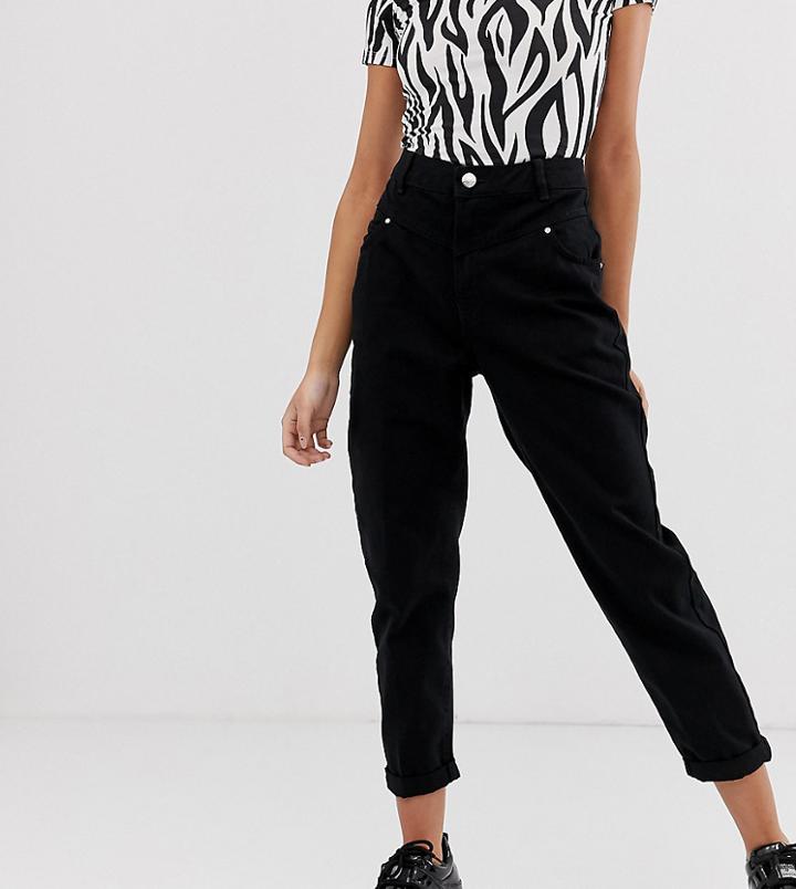 Bershka Mom Jean With Front Stitch Detailing In Black - Black