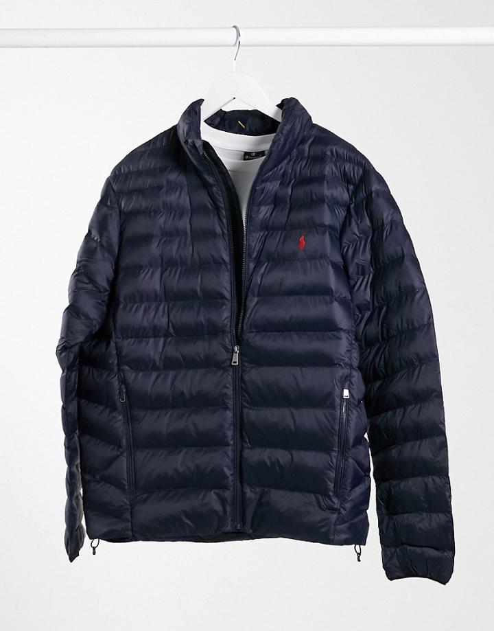 Polo Ralph Lauren Player Logo Recycled Nylon Puffer Jacket In Navy