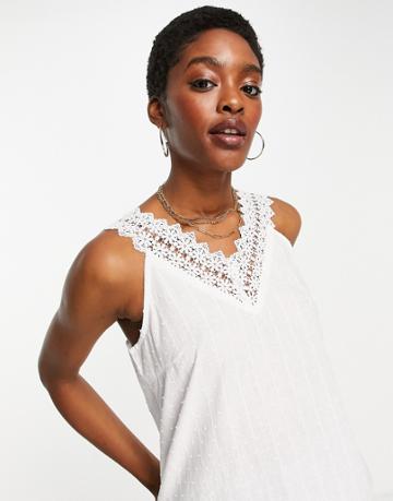 Y.a.s Cotton Floral Embroidered Cami Top In White - Part Of A Set