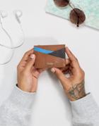 Paul Costelloe Leather Card Holder In Tan & Blue - Tan