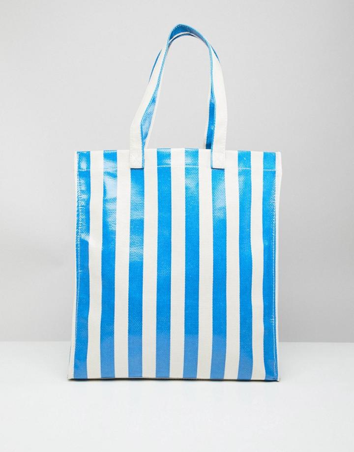 Stradivarius Bold Stripe Shopper - Blue