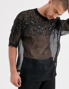 Asos Design Oversized T-shirt With Half Sleeve In Organza With Embellishment