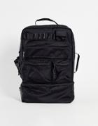 Asos Design Backpack In Black Nylon With Multi Pockets And Laptop Compartment 30 Liters