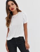 River Island T-shirt With Woven Sleeves In White