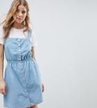 Miss Selfridge Pinafore In Chambray With Shirred Waist-blue