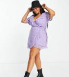 In The Style Plus X Olivia Bowen Frill Detail Wrapover Tie Front Mini Dress In Lilac Floral Print-multi