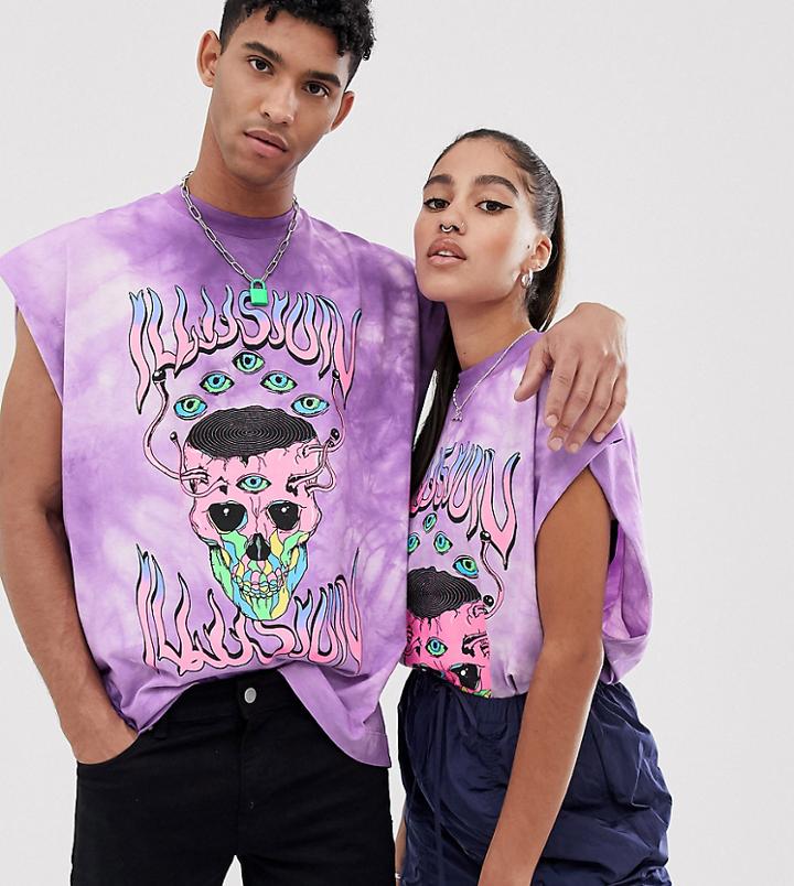 Collusion Unisex Tie-dye Faded Neon Tank With Print-purple
