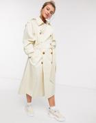 Asos Design Longline Trench Coat With Statement Buttons In Cream-white
