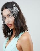 Asos Design Bridal Crystal Leaf Hair Clips And Veil - Silver