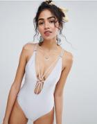 New Look Strappy Metallic Swimsuit - Silver