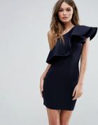 Club L One Shoulder Ruffle Structure Detail Dress - Navy