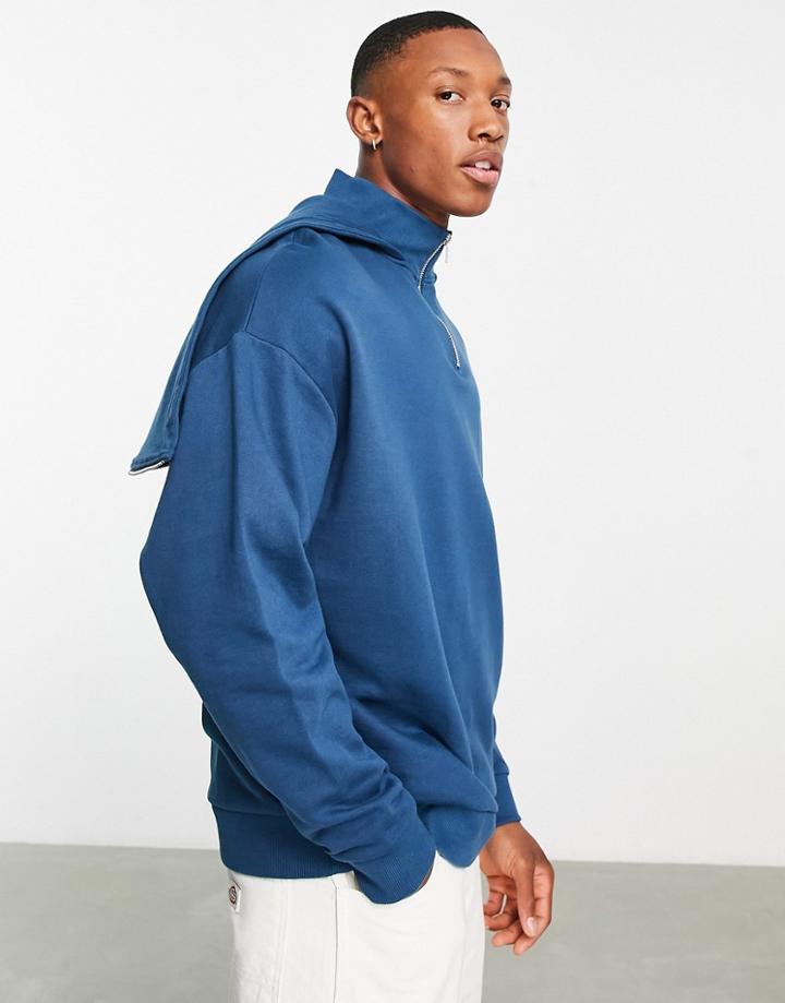 Asos Design Oversized Hoodie With Zip Hood In Blue
