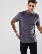 Boohooman Velour T-shirt With Floral Embroidery In Gray - Gray