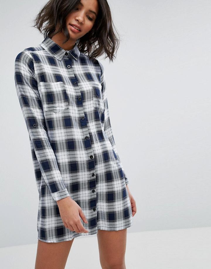 Influence Check Shirt Dress - Navy