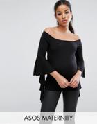 Asos Maternity Off Shoulder Ruffle Sleeve Top - Black