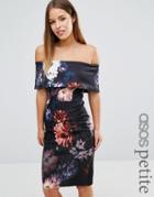 Asos Petite Dark Floral Bardot Pencil Dress - Multi