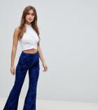 Asos Design Petite Flare Pants In Velvet - Navy